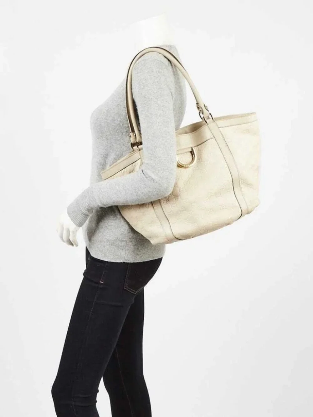 Gucci White Guccissima Leather D Ring Tote Bag
